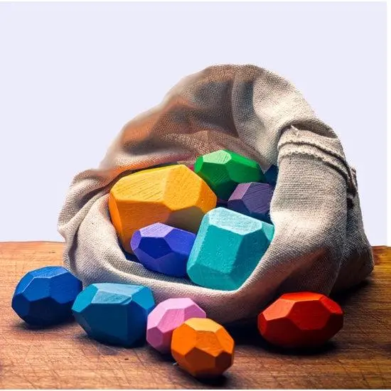 Rainbow-Colored Wooden Stones For Gentle Play 1