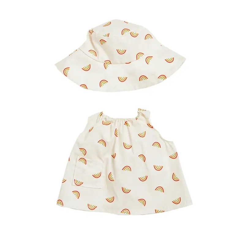 Rainbow-Embroidered Cotton Dress Set In Ivory 1