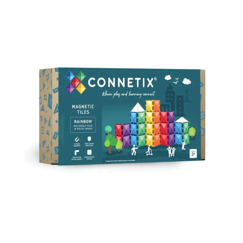 Rainbow Magnetic Tiles – 18-Piece Rectangle Set 1