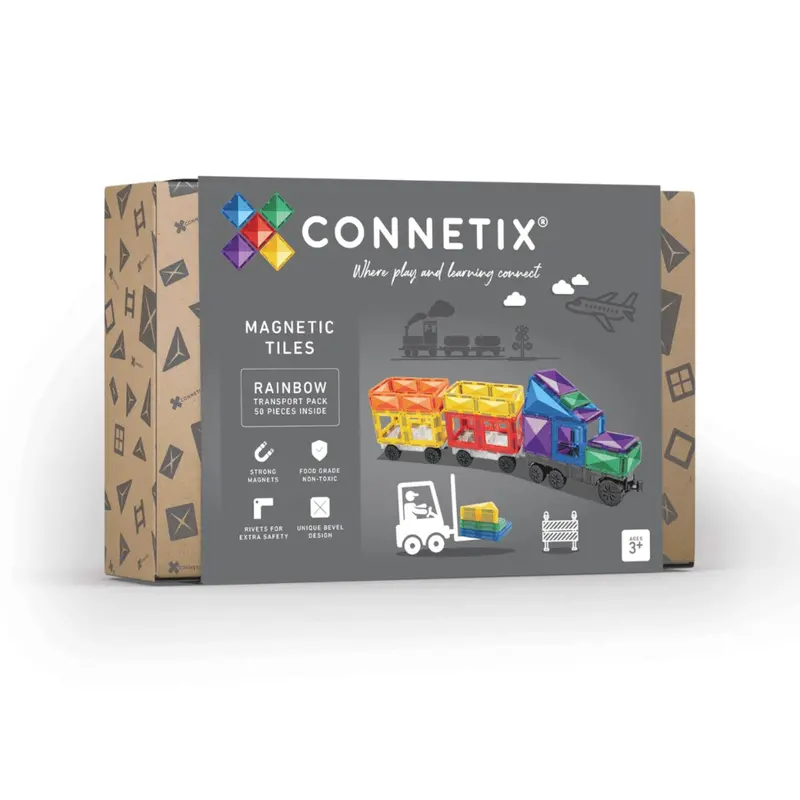 Rainbow Magnetic Tiles – 50-Piece Vehicle & Transport Set 1