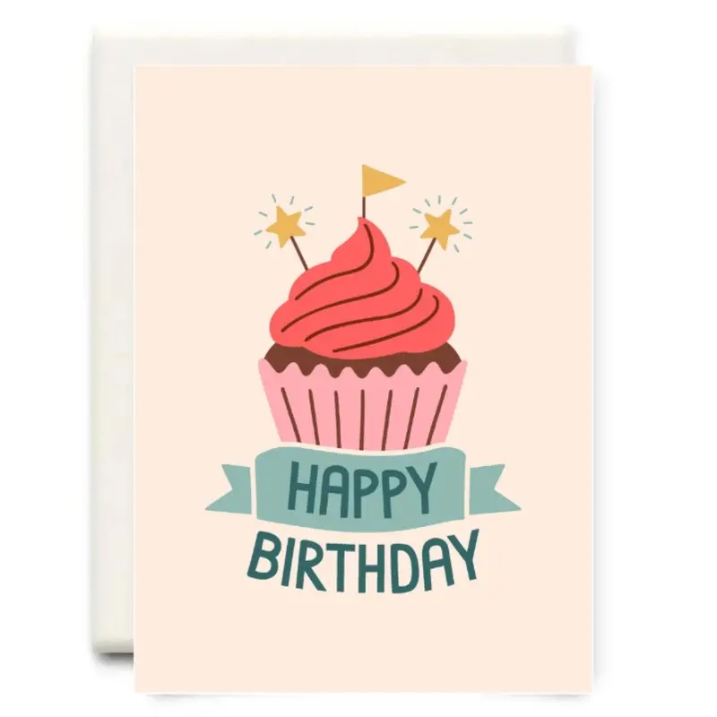 Red Cupcake-Themed Birthday Card With 'Happy Birthday' Message 1
