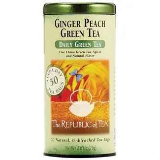 Republic Of Tea Ginger Peach Green Tea – Caffeinated Herbal Blend 1
