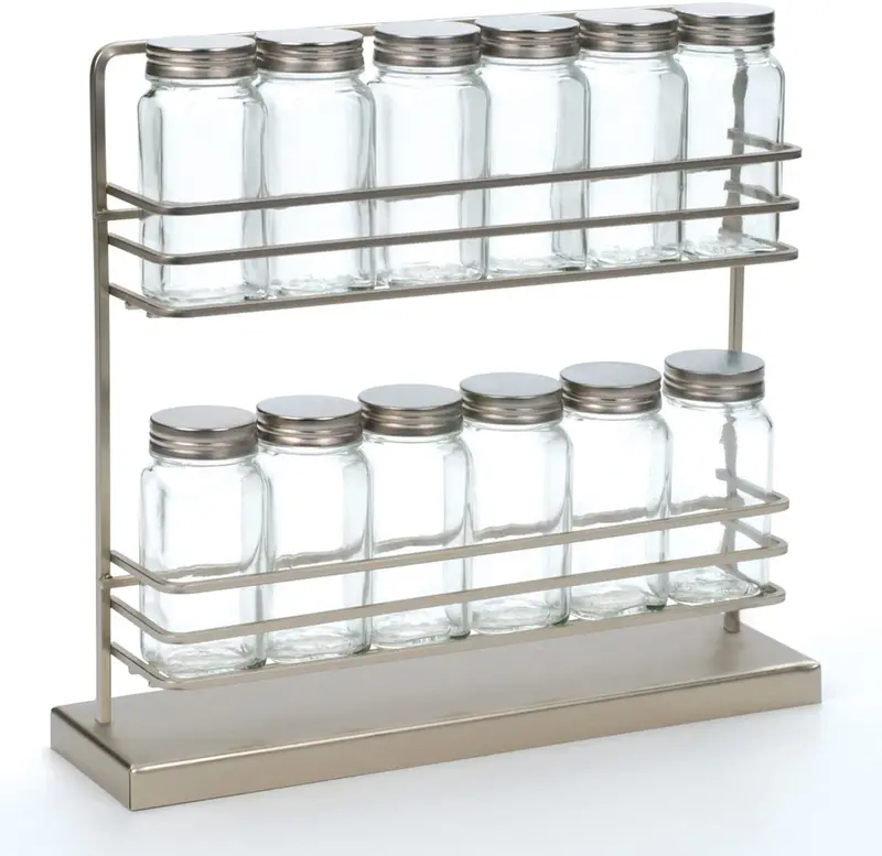 Rsvp Stainless Steel Two-Tier Spice Rack With 12 Glass Bottles 1
