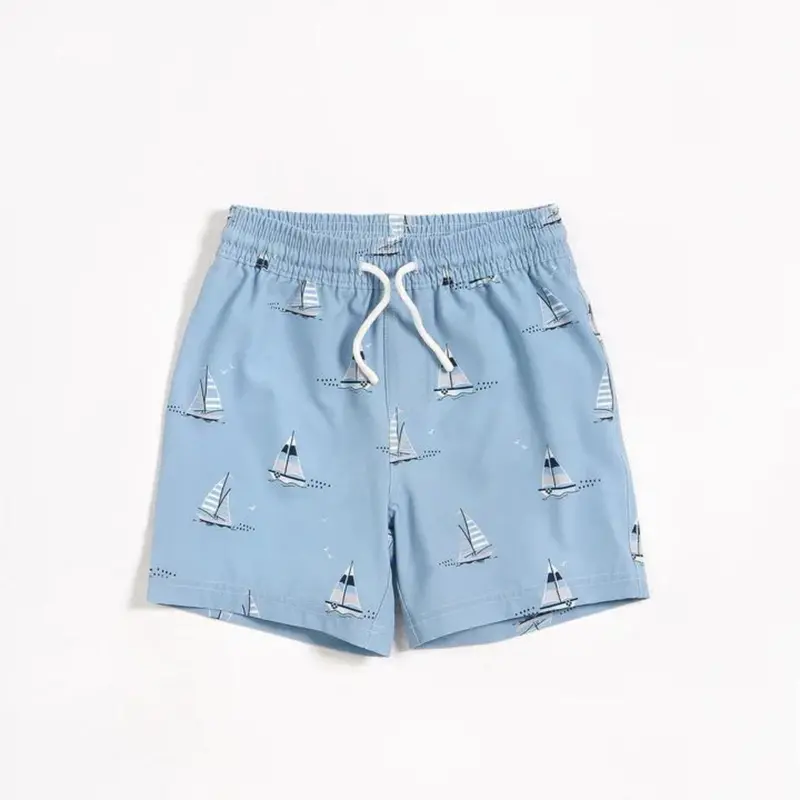 Sailboat Print Swim Trunks – Quick-Dry Boys' Swim Bottoms 1