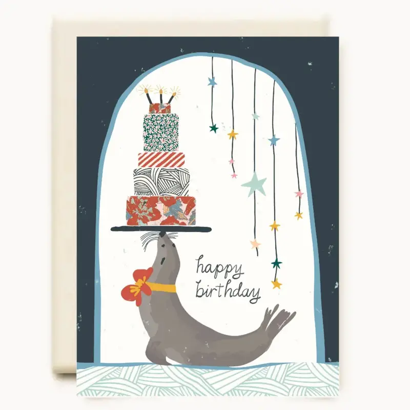 Seal Balancing Birthday Card: 'Happy Birthday' Greeting 1