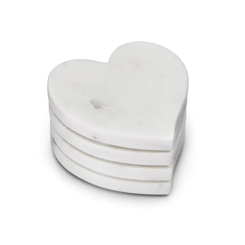 Set Of 4 Heart-Shaped White Marble Coasters 1