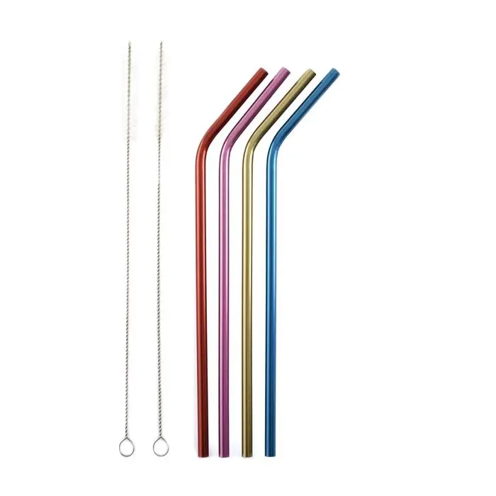 Shimmer Finish Stainless Steel Straws (4-Pack) With 2 Cleaning Brushes – Norpro Metallic Set 1