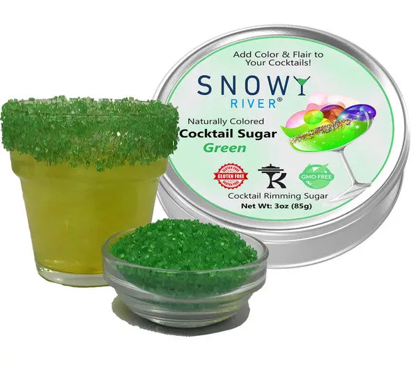 Snowy River Green Cocktail Sugar – Natural-Tasting Garnish Crystals 1