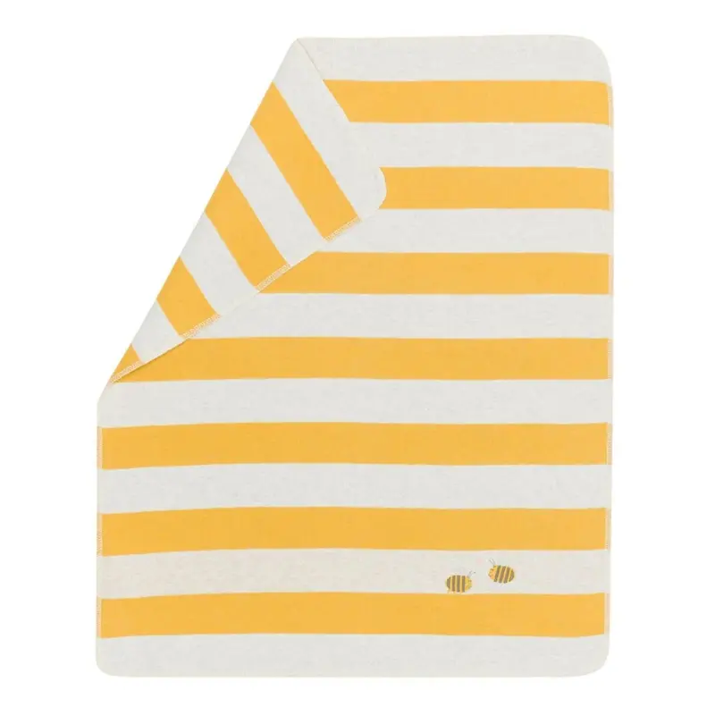 Soft Juwel Baby Flannel Blanket – Striped Design With Embroidered Bee Motifs 1