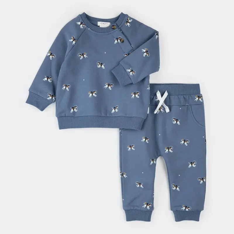 Space Dog Print Denim Outfit Set – Royal Blue 1