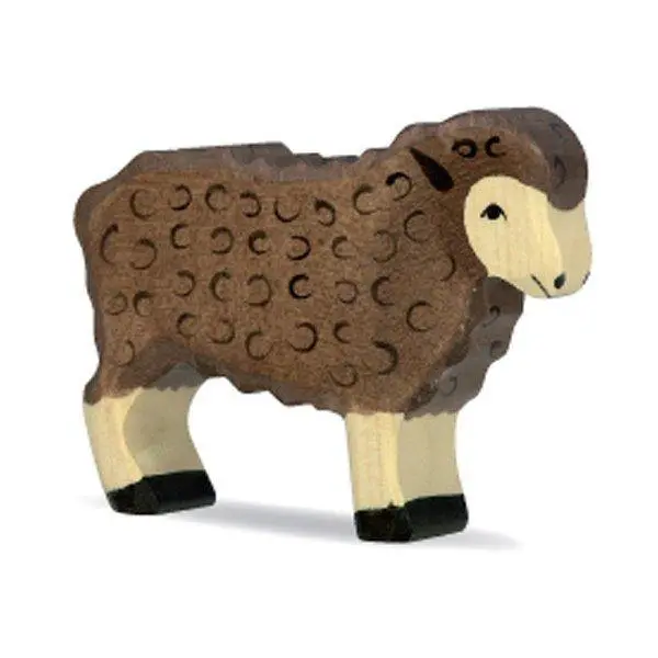 Standing Black Sheep Figurine – Natural Wood Animal Model 1