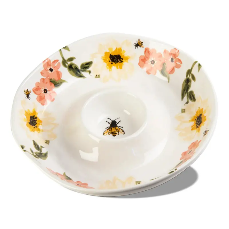 Tag Bee Floral Chip And Dip Tray – Two-Tier Serving Platter 1