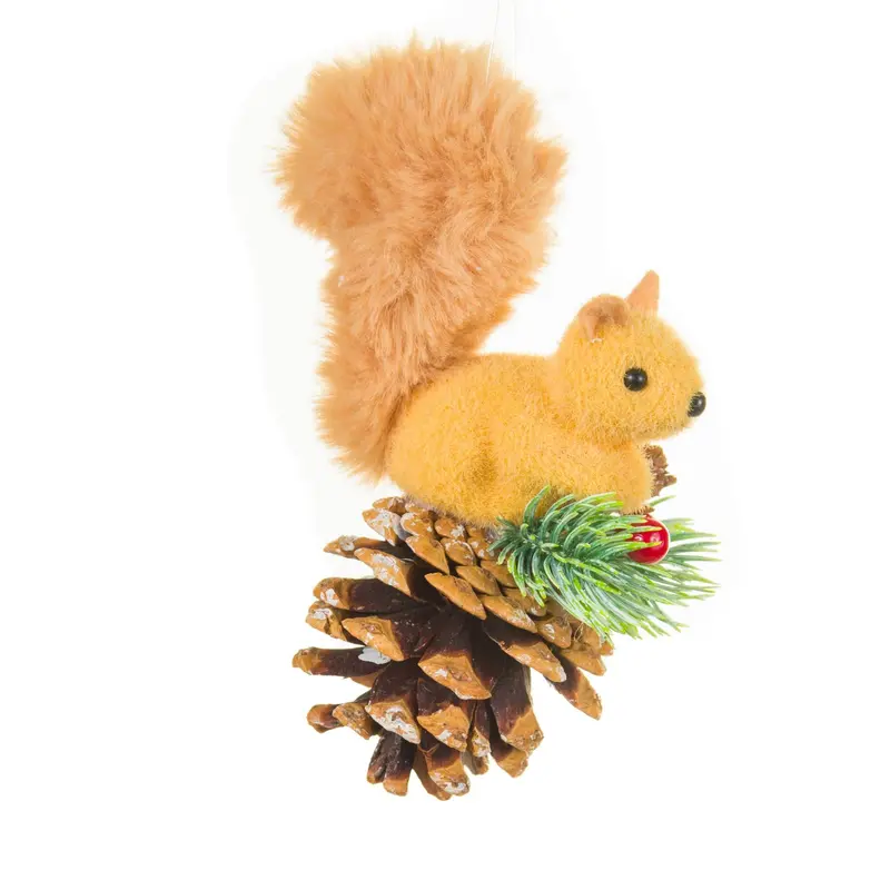 Tan Squirrel Perched On Pinecone Ornament 1
