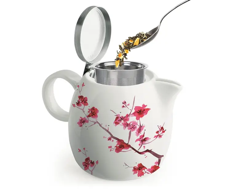 Tea Forte Pugg Ceramic Teapot With Integrated Steeper – Cherry Blossom Theme 1