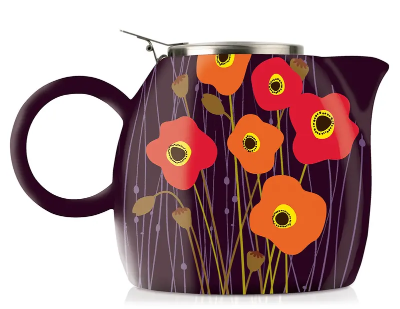 Tea Forte Pugg Dual-Function Teapot & Built-In Infuser – Poppy Field Print 1