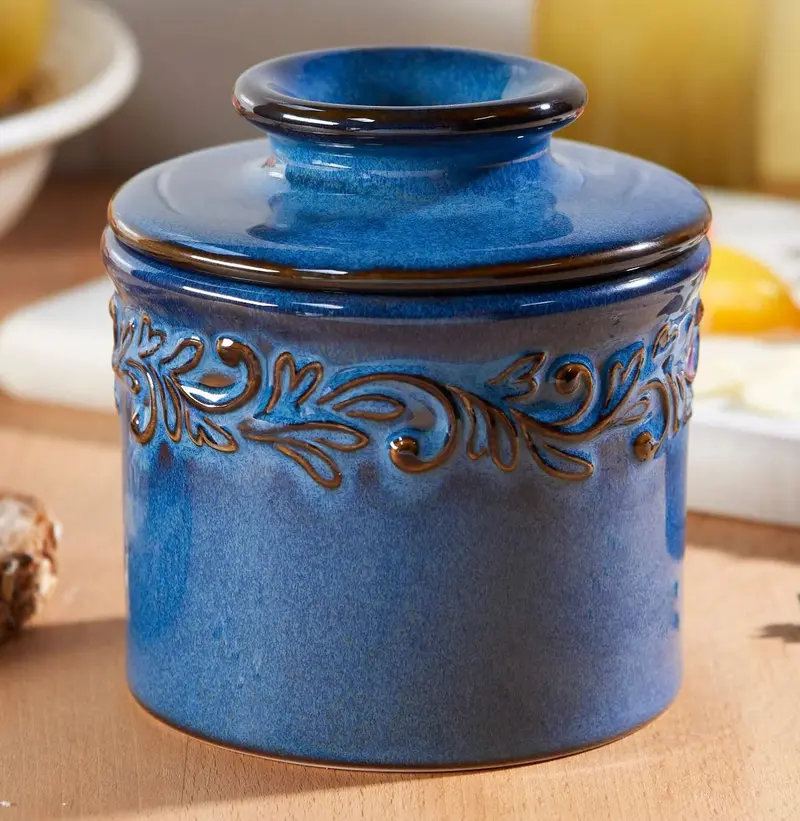 The Original Butter Bell Denim Blue Antique Butter Crock – Ceramic Butter Keeper 1