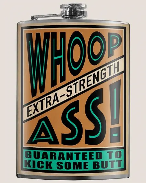 T&M Bold Flask – ‘Whoop Ass’ Engraved Motif 1