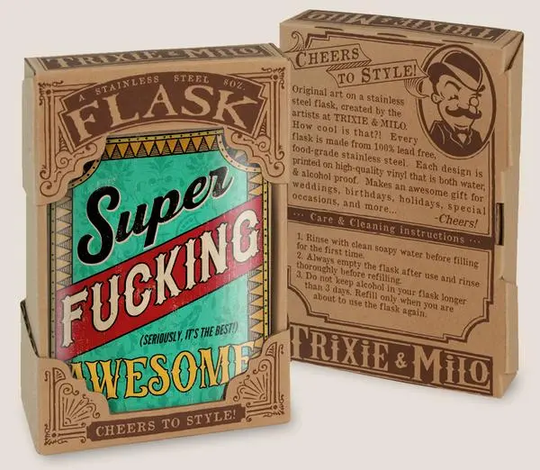 T&M Premium Stainless Steel Flask – ‘Super F* Awesome’ Etching 1