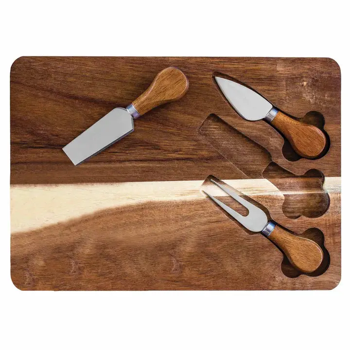 Totally Bamboo Acacia Wood Cheese Serving Board Set 1