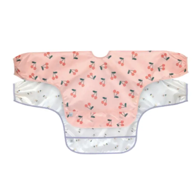 Two-Piece Long-Sleeve Bib Set: Happy Fruits Cherry Design 1