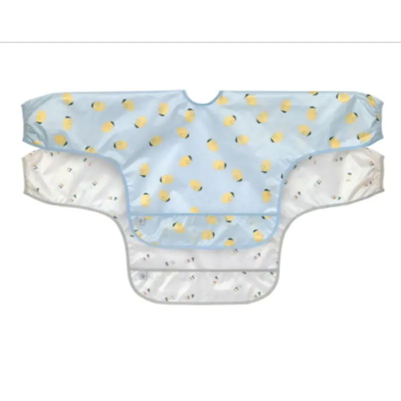 Two-Piece Long-Sleeve Bib Set: Happy Fruits Lemon Design 1