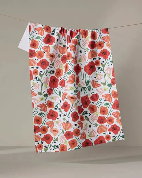 Vibrant Poppy Garden Design Tea Towel 1