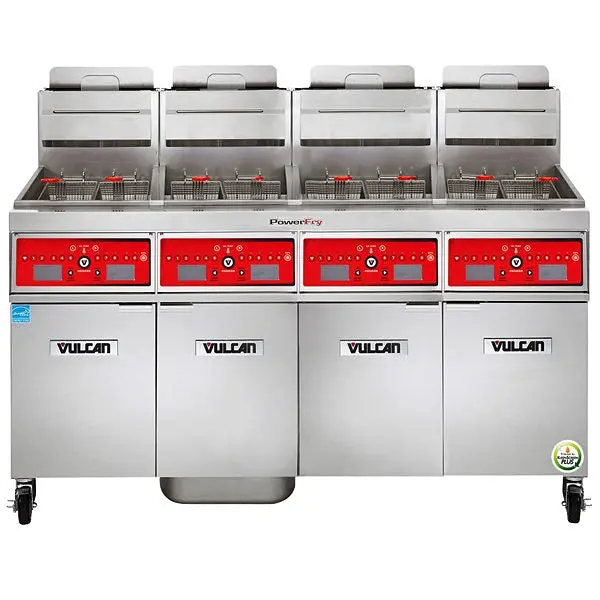 Vulcan 4-Unit Natural Gas Floor Fryer System – Digital Controls & 85K Btu Per Tank (4Tr85Df) 1