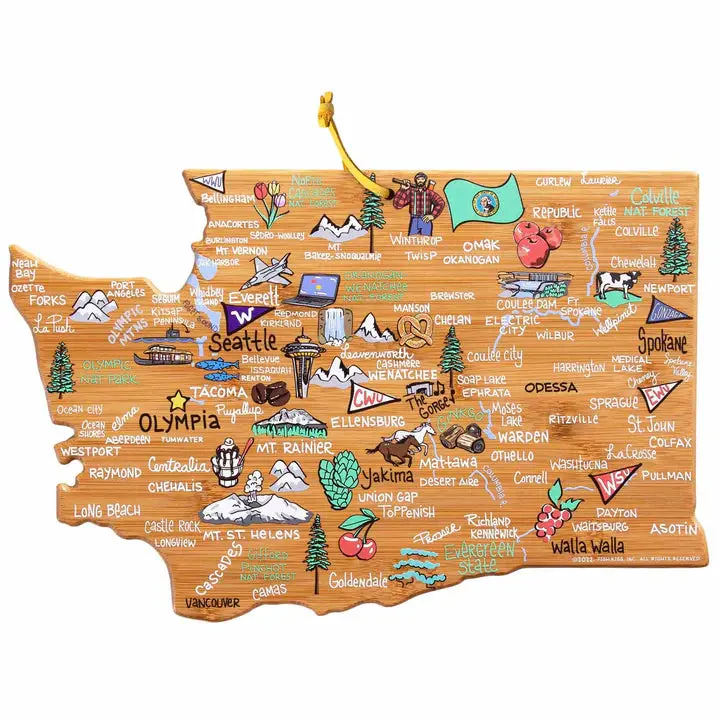 Washington Artwork Cutting Board – Handcrafted Bamboo Design By Fish Kiss 1