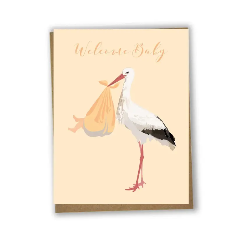 Welcome Baby Card Featuring Stork Illustration 1