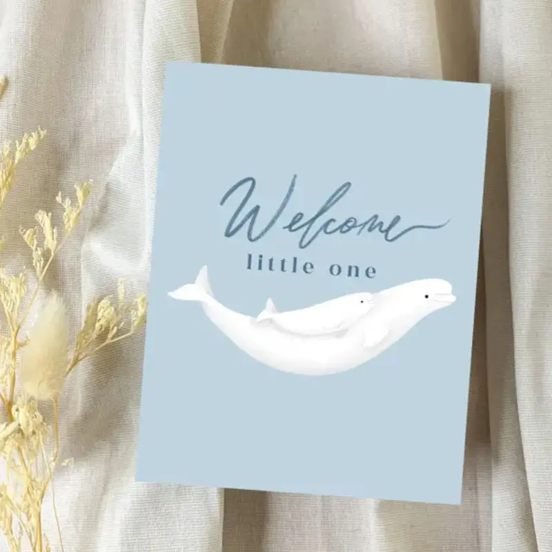 Welcome Little One Beluga-Themed Baby Greeting Card 1