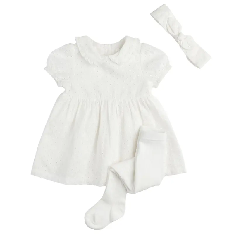 White Eyelet Dress Paired With Matching Tights 1