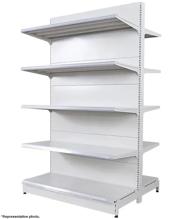 White Heavy-Duty Supermarket Gondola Shelving – 4-Tier + Base, Hbr-3008W 1