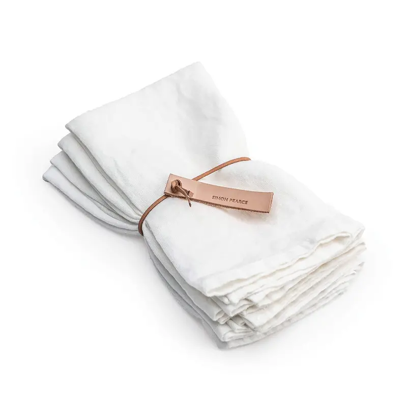 White Hemmed Linen Napkin Set – Four Premium Napkins 1
