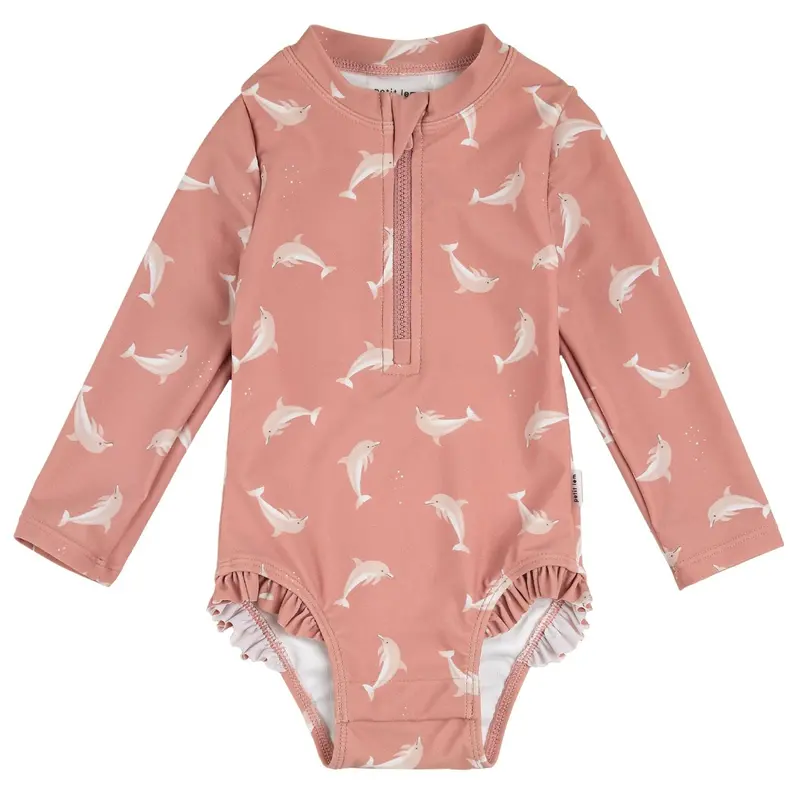 Wild Rose Dolphin Print Long-Sleeve One-Piece Swimsuit 1