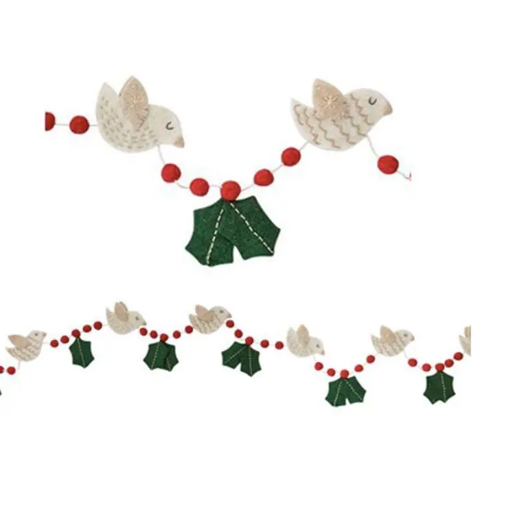 Wool-Felt Holly & Dove Holiday Garland 1