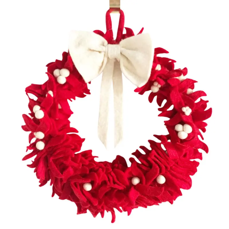 Wool Felt Red Wreath With White Berry Accents 1