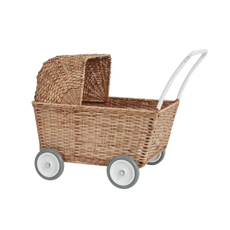 Woven Rattan Rolling Cart 1