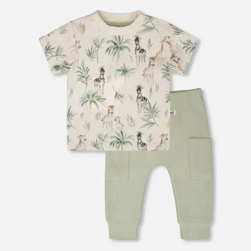 Zebra Jungle Matching T-Shirt And Ribbed Pants Set — Organic Cotton 1
