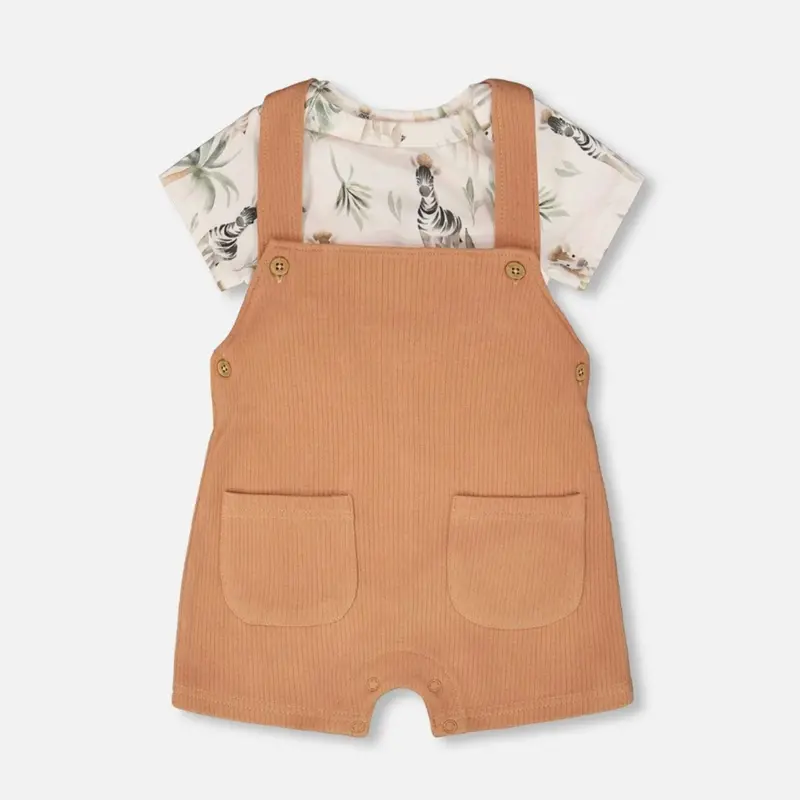 Zebra Jungle-Themed Organic Cotton Onesie & Ribbed Shortall Set 1